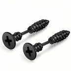2pairs Stainless Steel Punk Screw Studs Earring For Men
