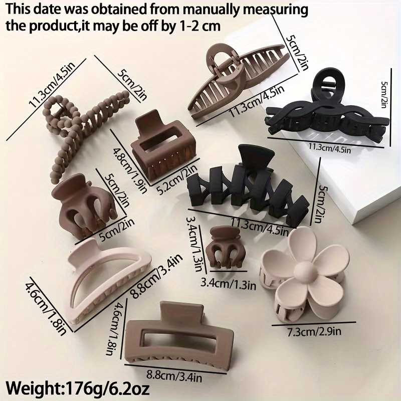 10PCS Women's Multi Color Geometric Flower Hair Clips Matte Plastic Set