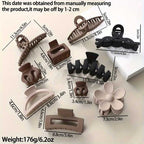 10PCS Women's Multi Color Geometric Flower Hair Clips Matte Plastic Set