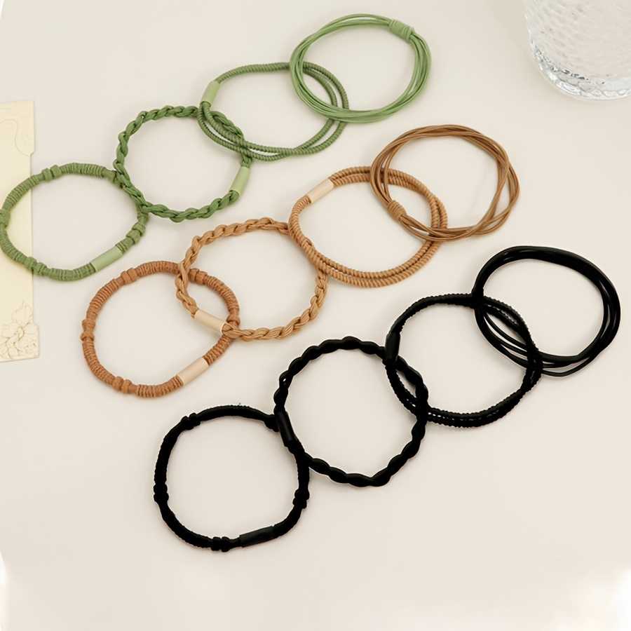 12pcs Boho Spiral Hair Ropes Set Solid Color Elastic Headbands Bracelets