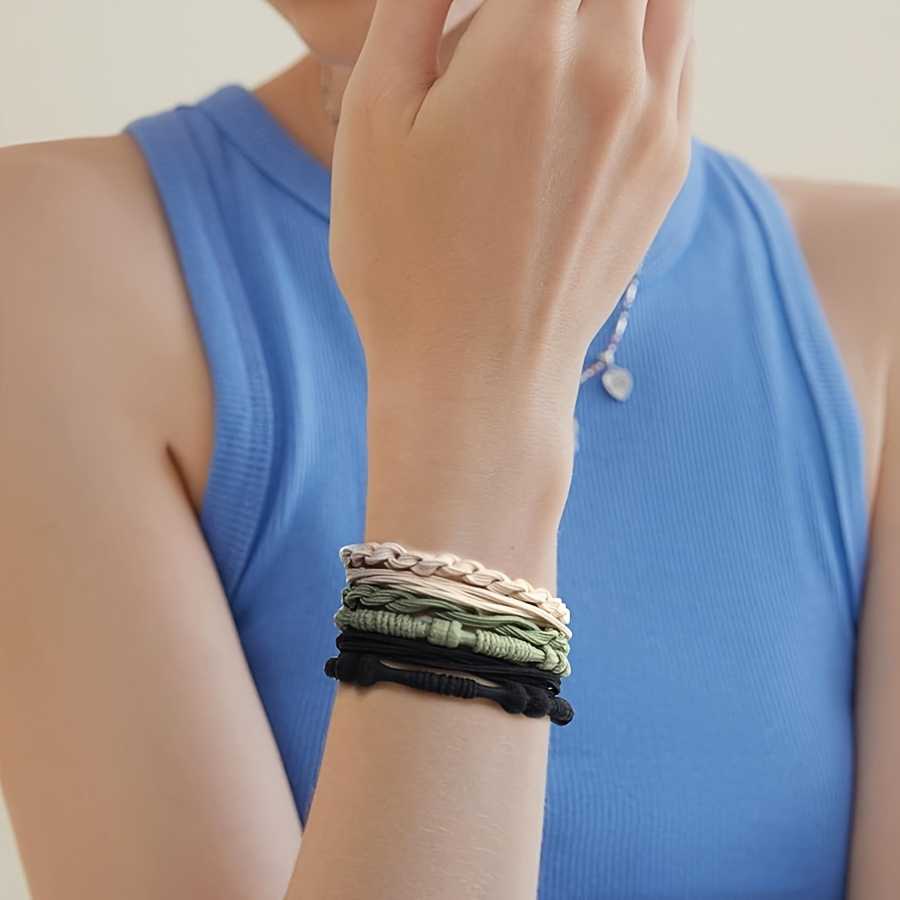 12pcs Boho Spiral Hair Ropes Set Solid Color Elastic Headbands Bracelets