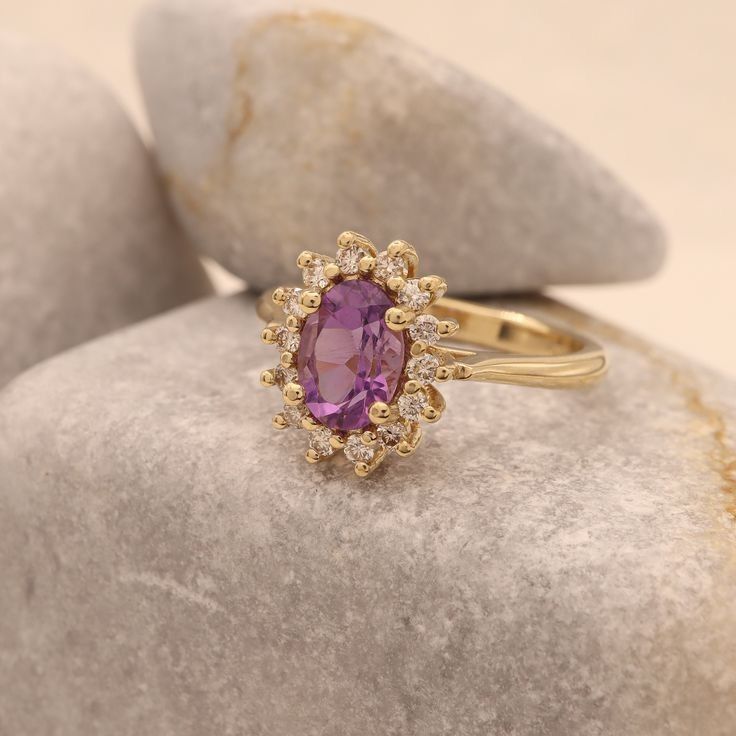 Purple Rounded Crystal Gold Ring