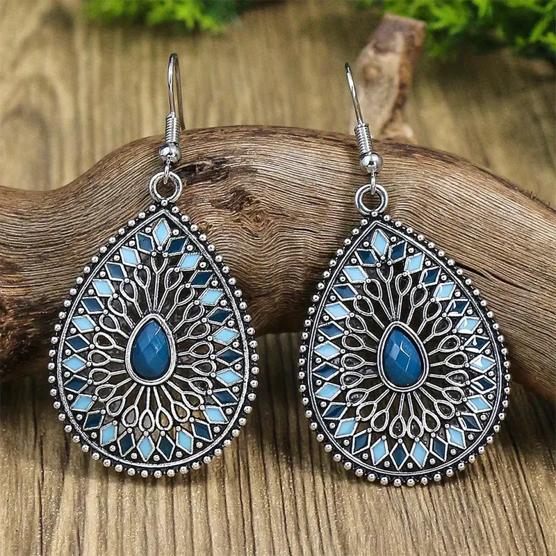 Vintage Mandala Blue Drop Earrings