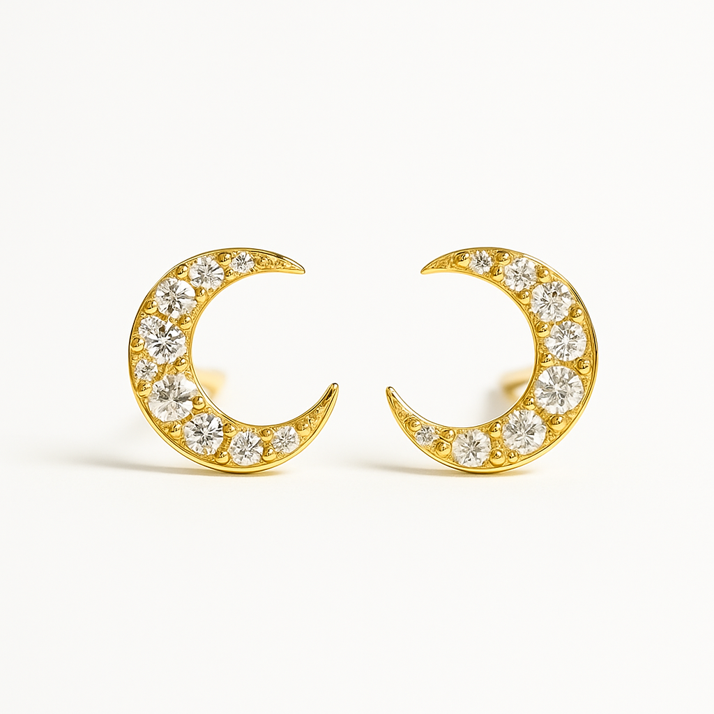 Celestial Moon Stud 14K Gold Earrings