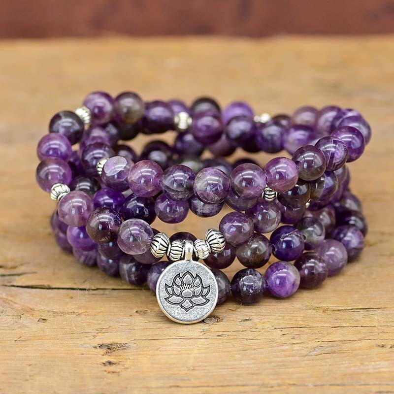Olivenorma Amethyst Lotus Symbol Mala Necklace Bracelet