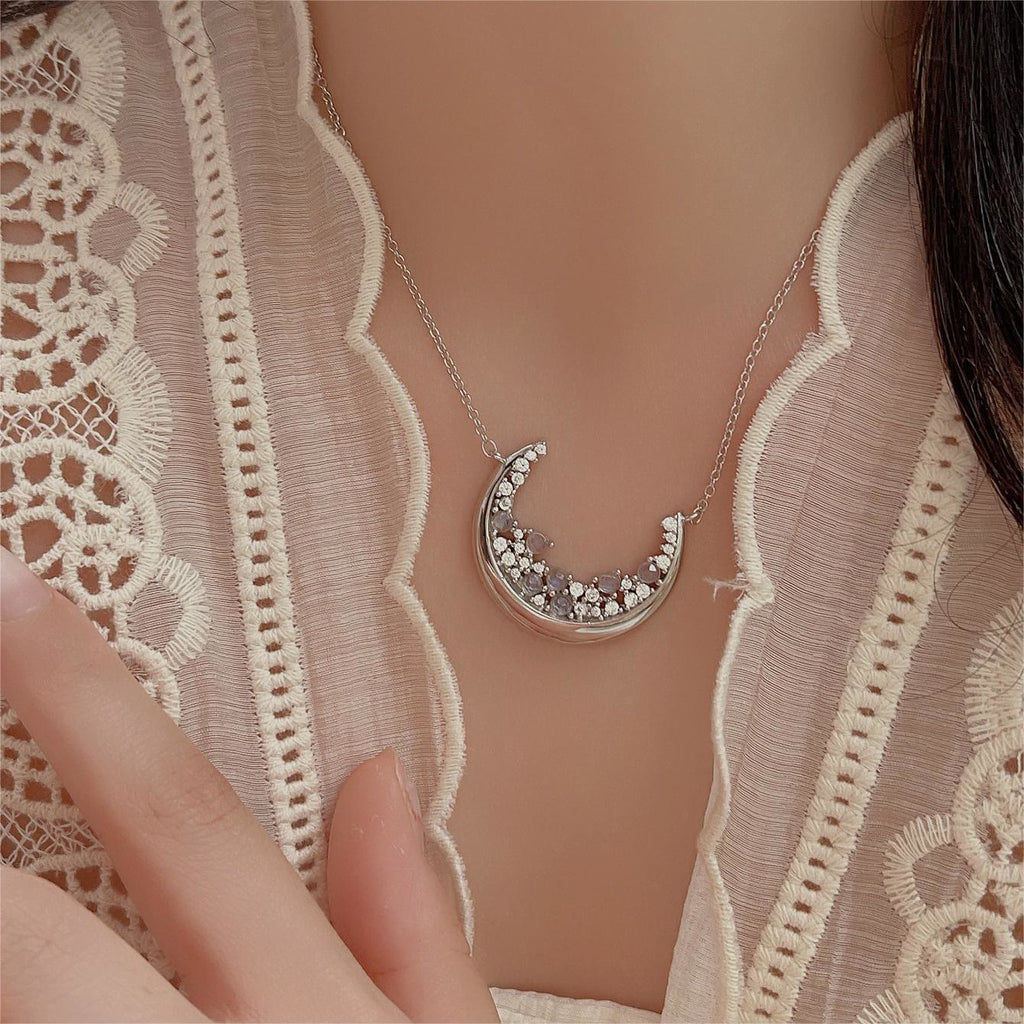 Olivenorma Natural Moonstone Crescent Design Pendant S925 Necklace