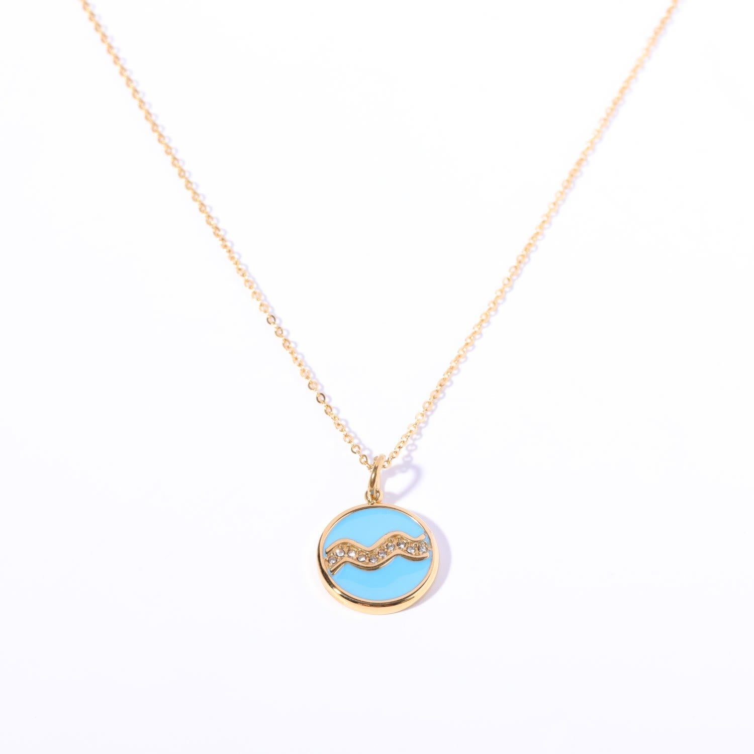 Olivenorma White Zircon Vintage Zodiac Stainless Steel 18k Necklace