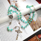 Olivenorma Amazonite Medal Cross Rosary Pendant Necklace