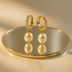 Pave Pearl Drop 14K Gold Hoops