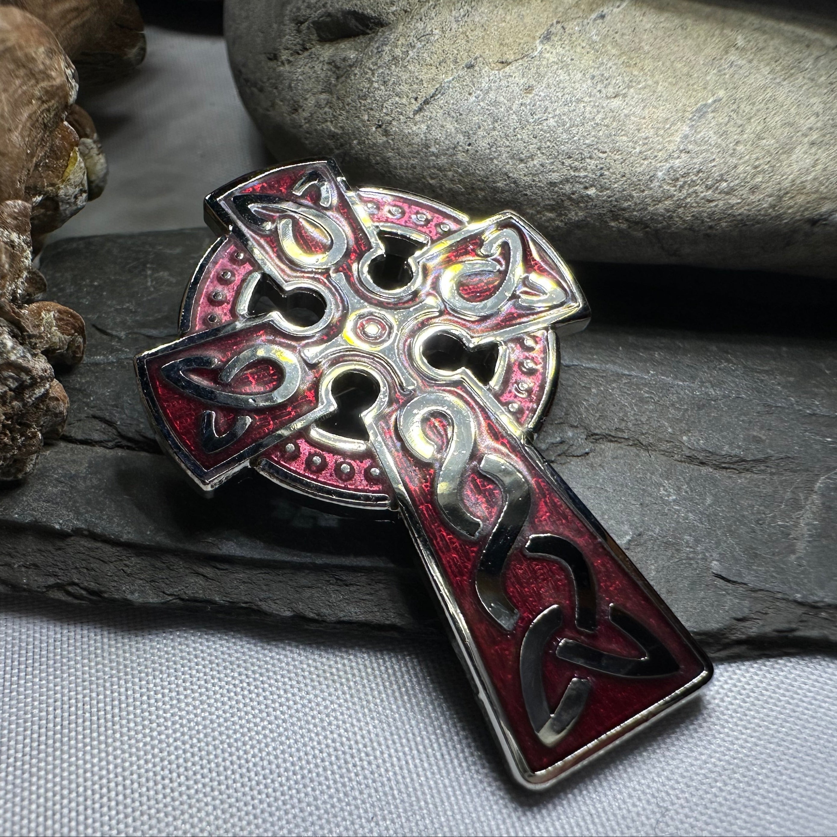 Enamel Celtic Cross Brooch