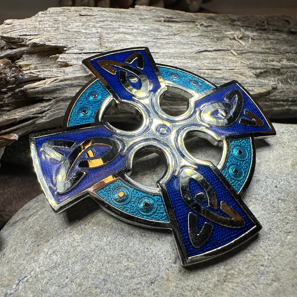 Enamel Celtic Cross Brooch
