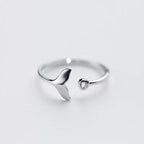 Dolphin Tail Ring in 925 Sterling Silver and Adjustable Zirconia