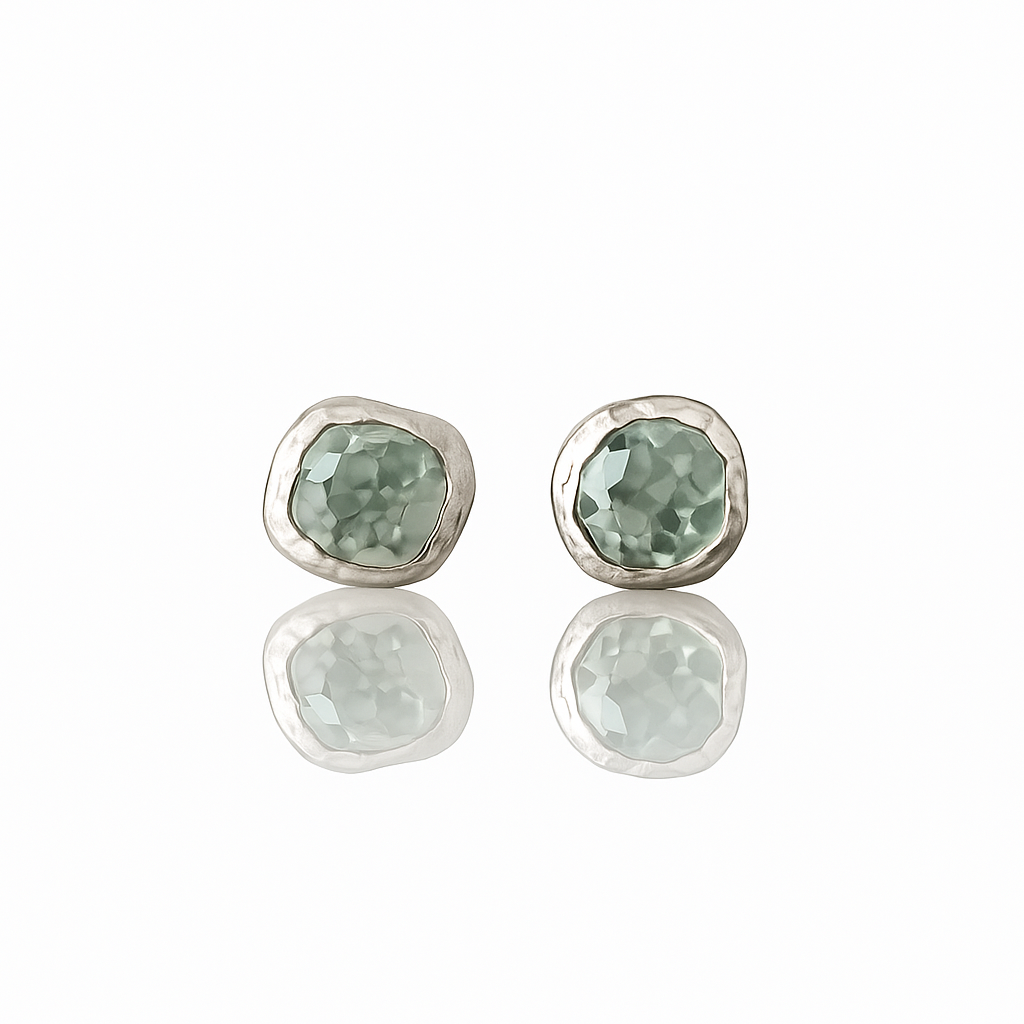 Green Amethyst Stud Sterling Silver Earrings
