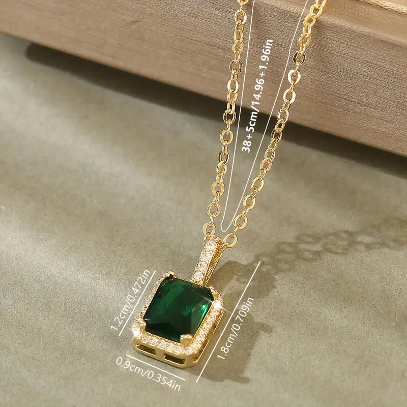 Emerald Rectangle Pendant  Luxe Necklace