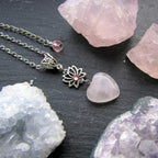 Olivenorma Bohemia Rose Quartz Heart Shape Lotus Necklace