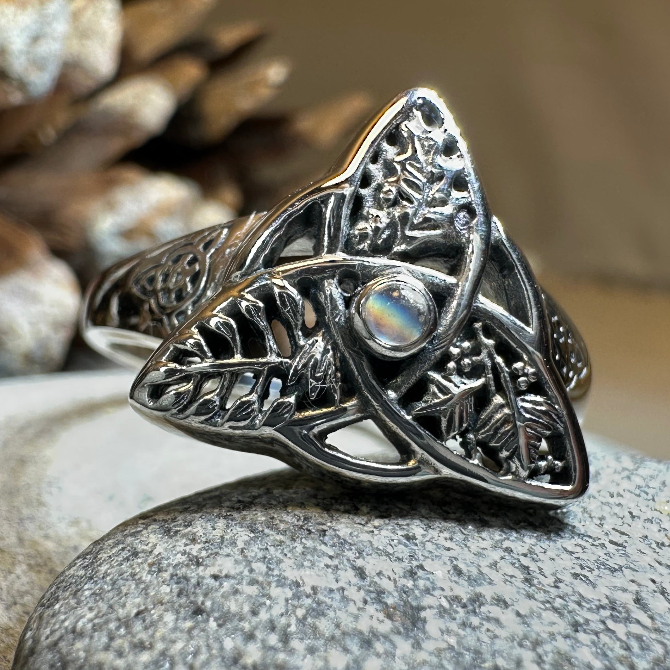 Oak Ash Thorn Moonstone Ring