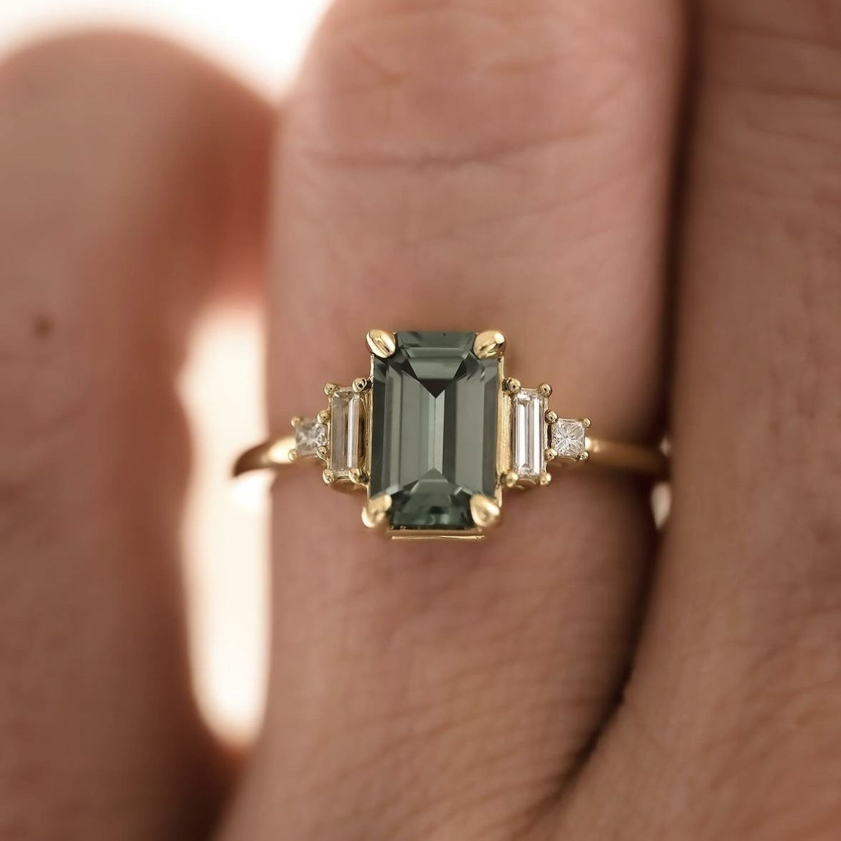 Zirconia & Green Glass Ring