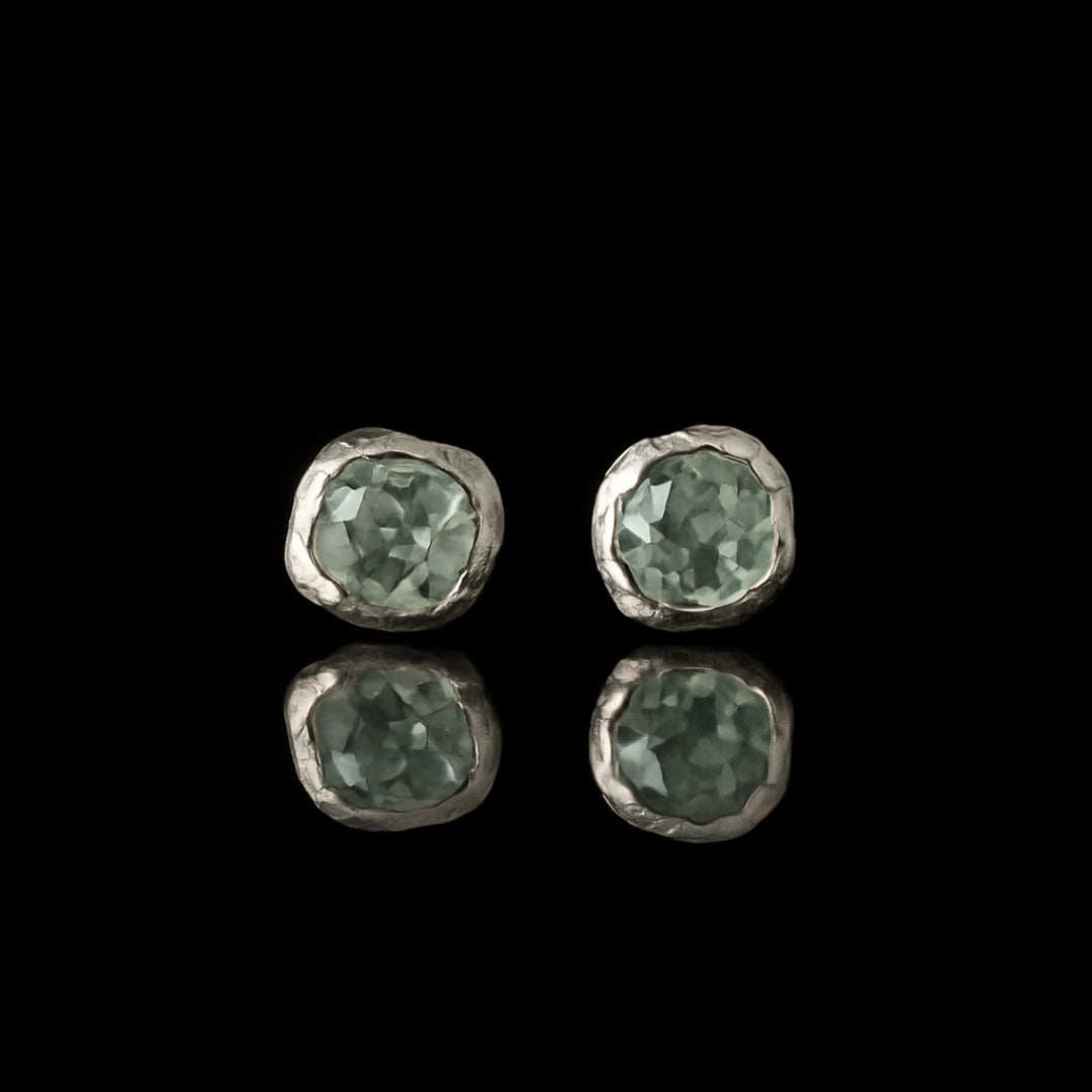 Green Amethyst Stud Sterling Silver Earrings