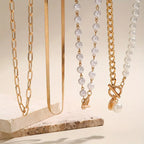 Elegant Pearl & Gold Snake Chain Necklace Set