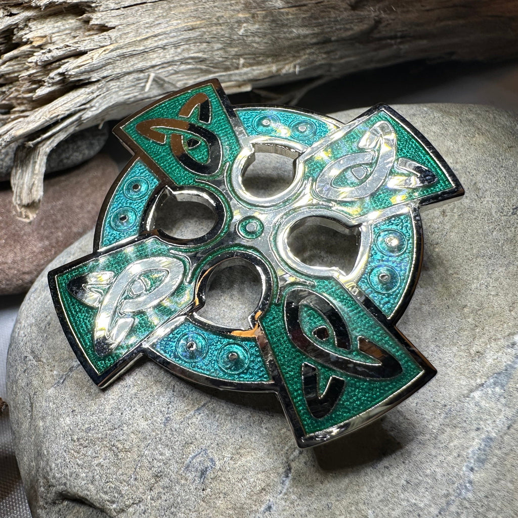 Enamel Celtic Cross Brooch