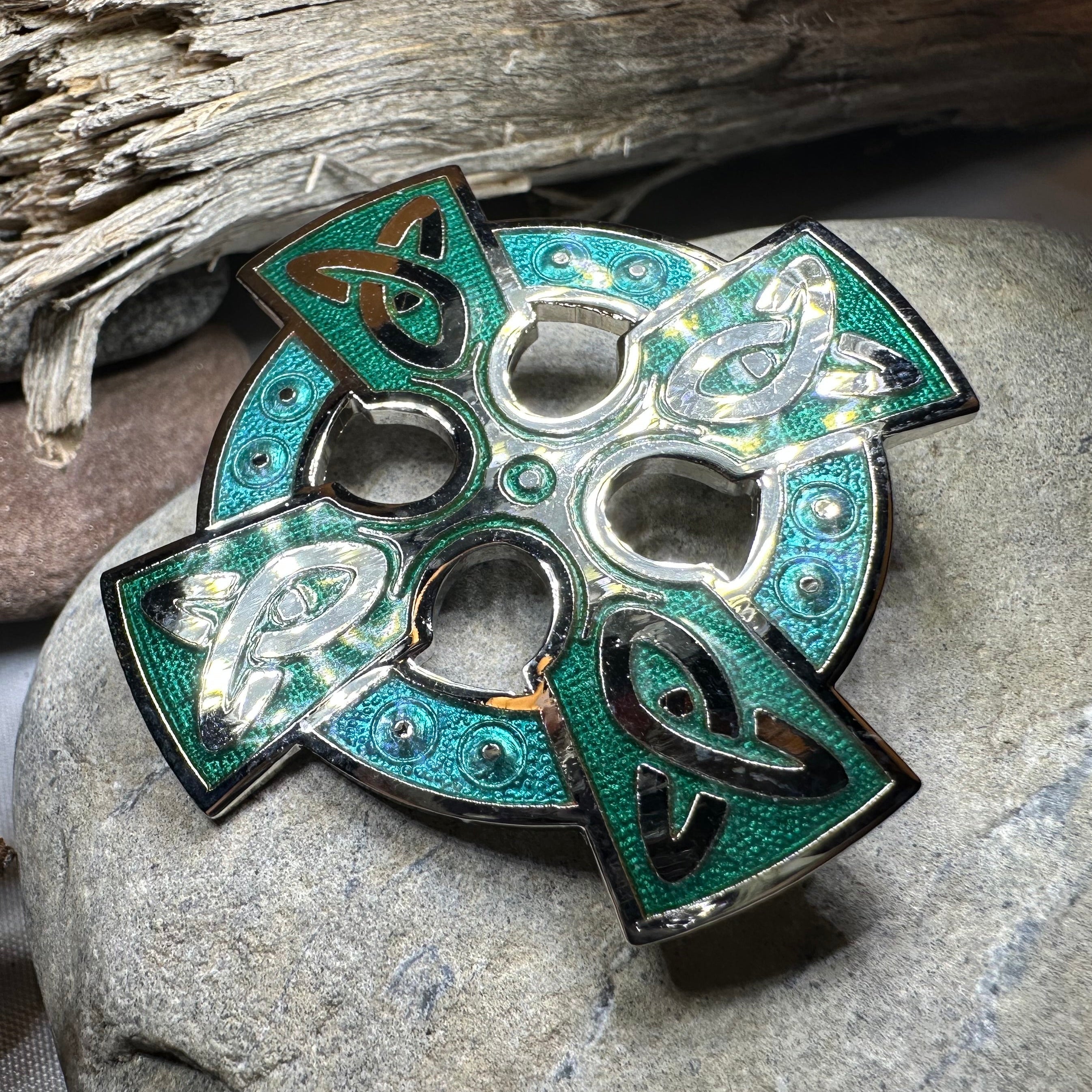 Enamel Celtic Cross Brooch