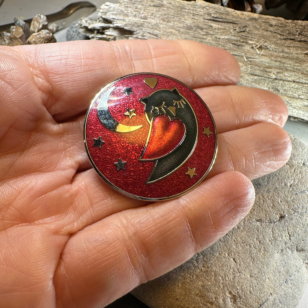 Red Enamel Owl Love Brooch