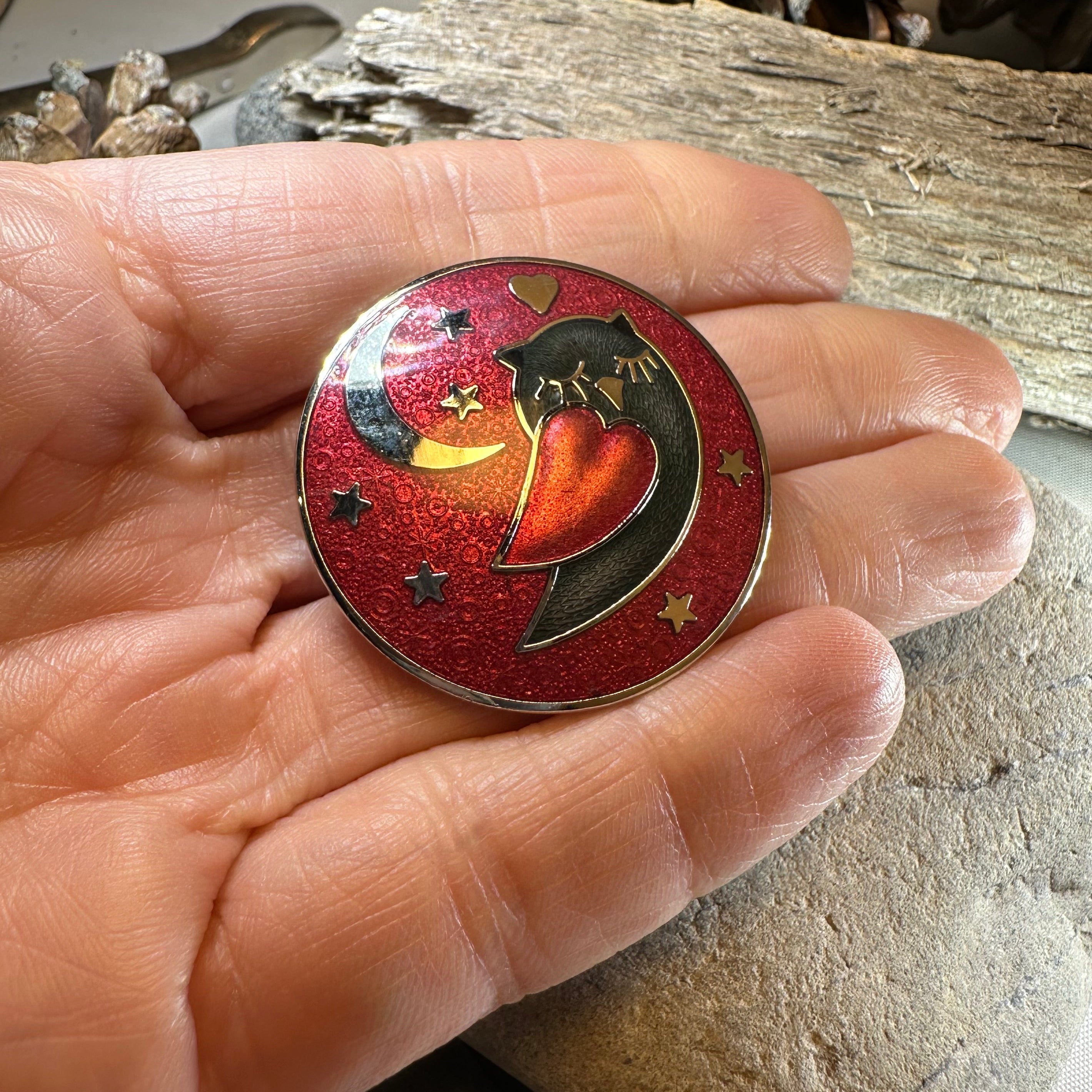 Red Enamel Owl Love Brooch