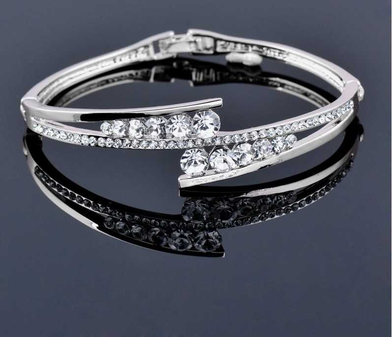 Women's Cubic Zirconia Bangle Bracelet With Fold Over Clasp