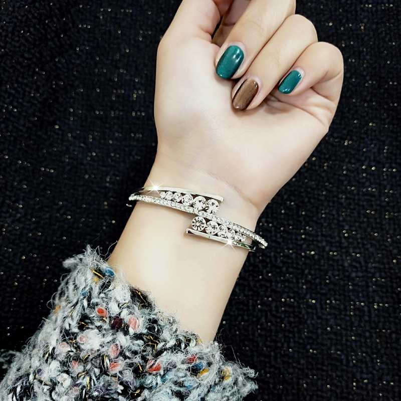 Women's Cubic Zirconia Bangle Bracelet With Fold Over Clasp