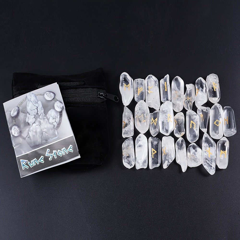 25pcs Clear Quartz Rune Set Handcrafted Nordic Divination