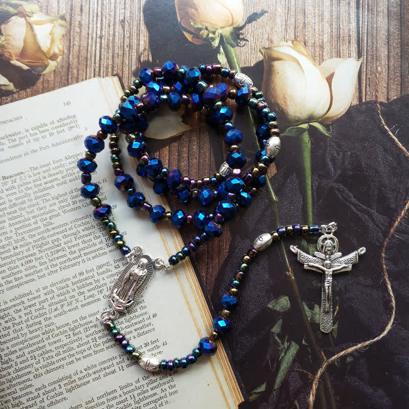 Olivenorma Vintage Cross Labradorite Rosary Necklace