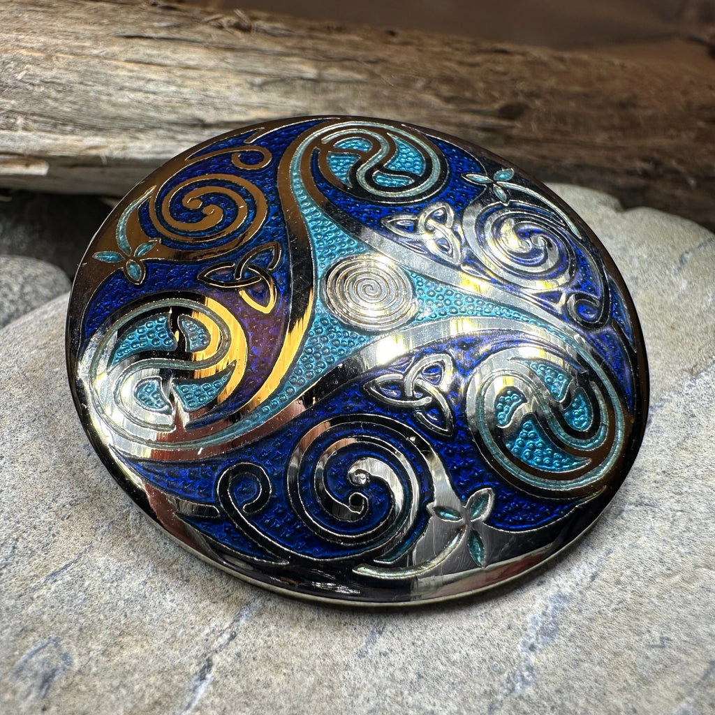 Round Enamel Triskele Knot Brooch