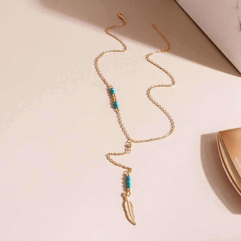 Olivenorma Turquoise Leaf Pendant Bohemian Necklace