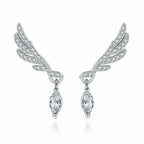 Women's Silver Plated Angel Wing Drop Stud Earrings