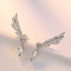 Women's Silver Plated Angel Wing Drop Stud Earrings