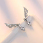 Women's Silver Plated Angel Wing Drop Stud Earrings