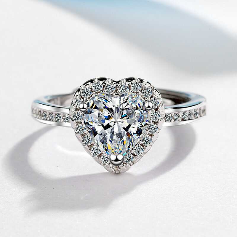 Women's Adjustable Zirconia Heart Silver Plated Ring