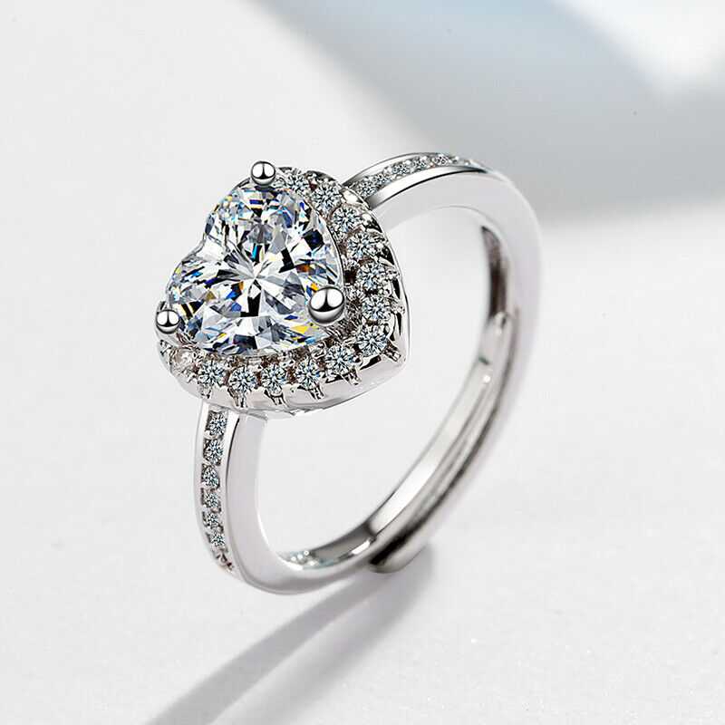 Women's Adjustable Zirconia Heart Silver Plated Ring