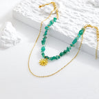 Olivenorma Natural Amazonite Sun Pendant Double Layer Necklace