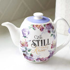 Purple "Be Still" Ceramic Teapot