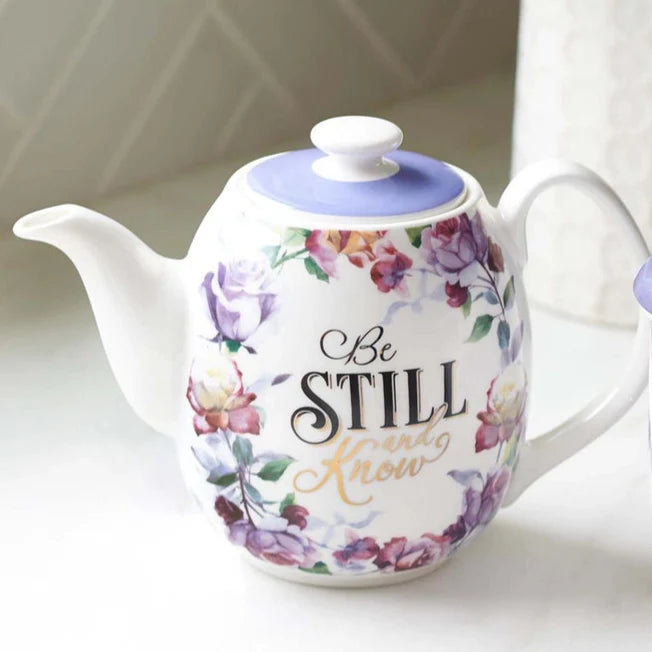 Purple "Be Still" Ceramic Teapot