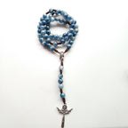 Olivenorma Blue Cat's Eye Stone Jesus Cross Rosary Necklace