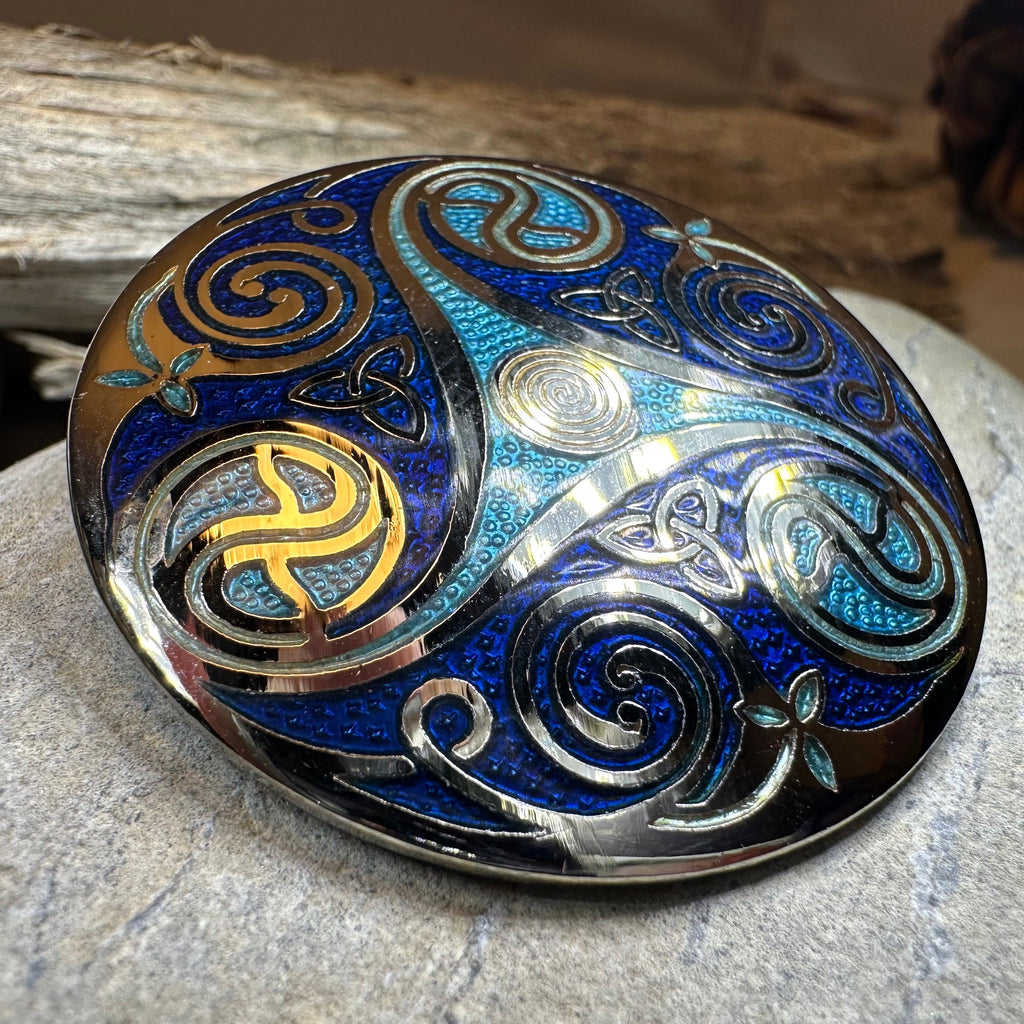 Round Enamel Triskele Knot Brooch