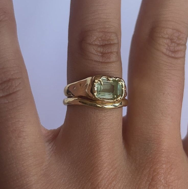 Green Stone Forged Ring Set