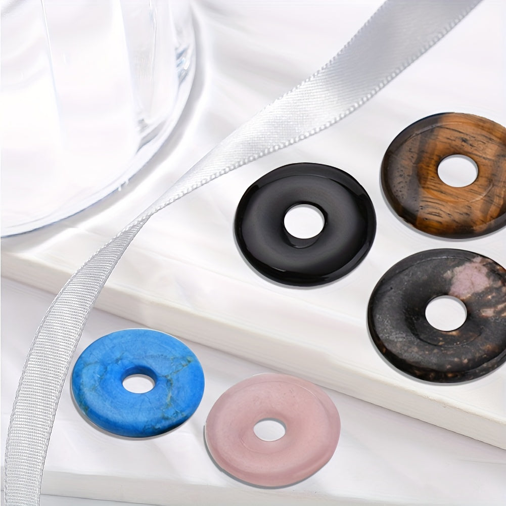 10pcs Natural Stone Donut Pendants for Jewelry Making
