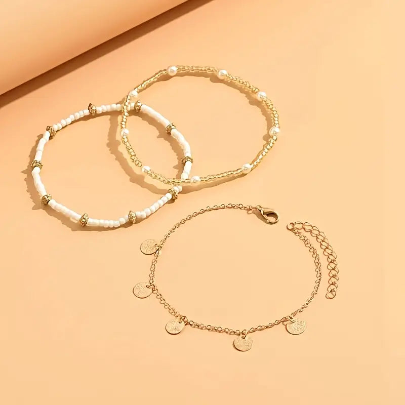 Gold Layered Anklet Set - Coastal Charm (3-Piece)