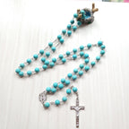 Olivenorma Turquoise Cross Charm Rosary Necklace