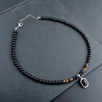 Olivenorma Tiger Eye Obsidian Beaded Men Titanium Steel Necklace