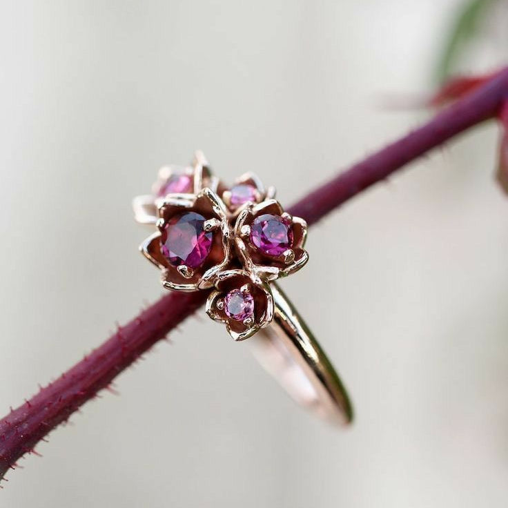 Garnet Blossom Gold Ring