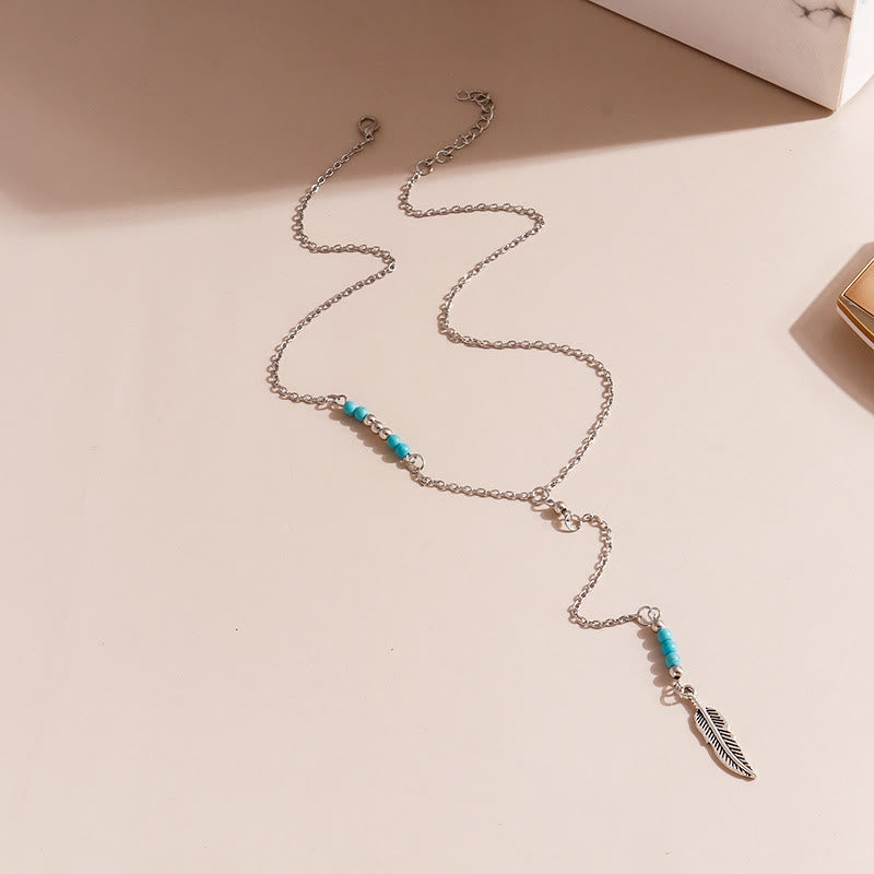 Olivenorma Turquoise Leaf Pendant Bohemian Necklace